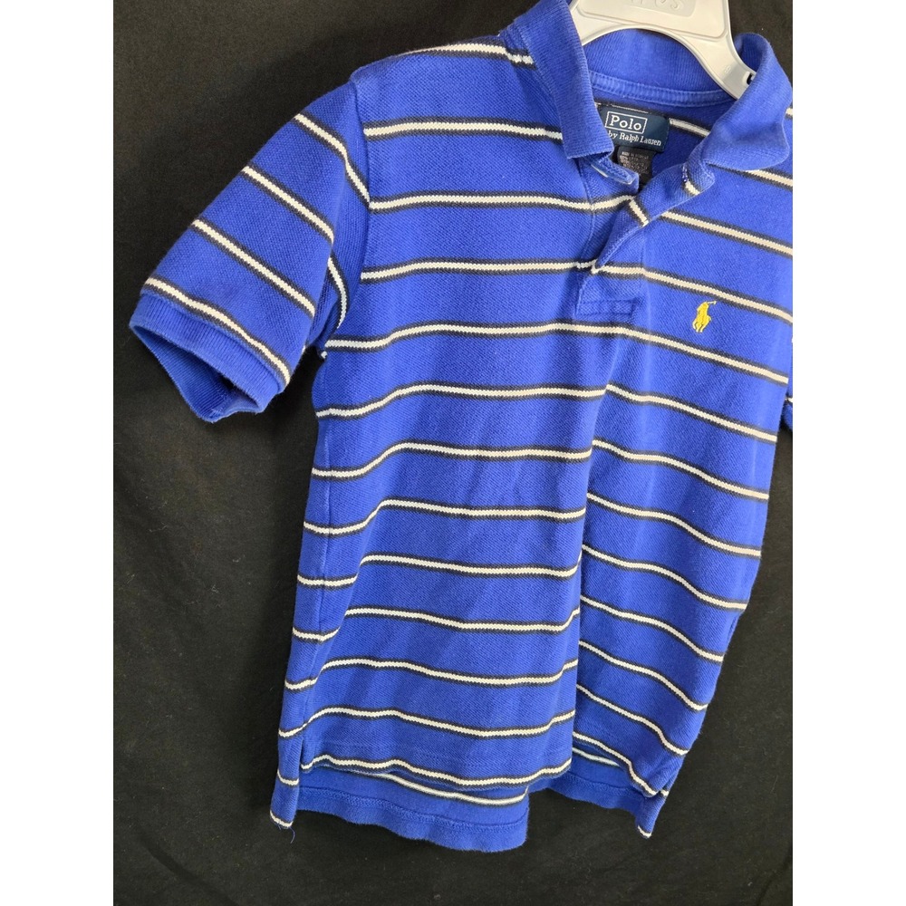 Polo Ralph Lauren Kids Blue Striped Short Sleeve Polo Shirt Yellow Pony Size 5 - Picture 5 of 7